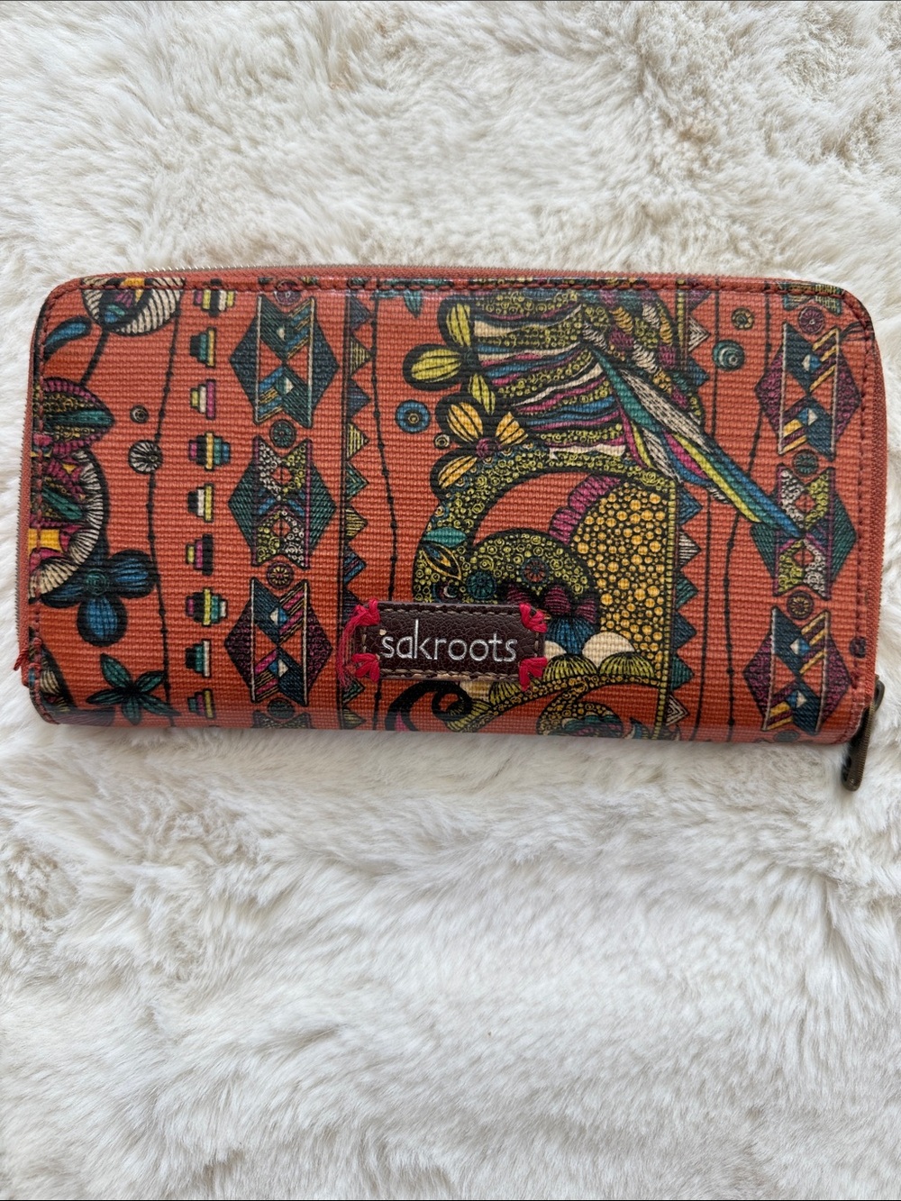 Sakroots Artist Circle Boho Large Zip Around Wallet Songbird Coated Canvas
